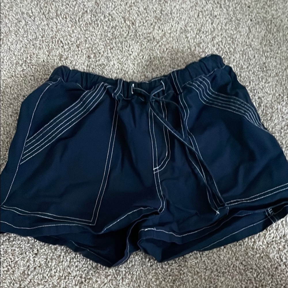 Navy Women's Shorts with White Stitching
